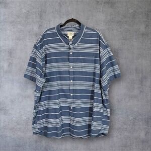 LL Bean Shirt Mens XXL Blue Striped  Woven Hemp‎ Cotton Button Up Breathable